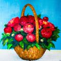 Bouquet of Red Peonies on a Background of Blue Sky