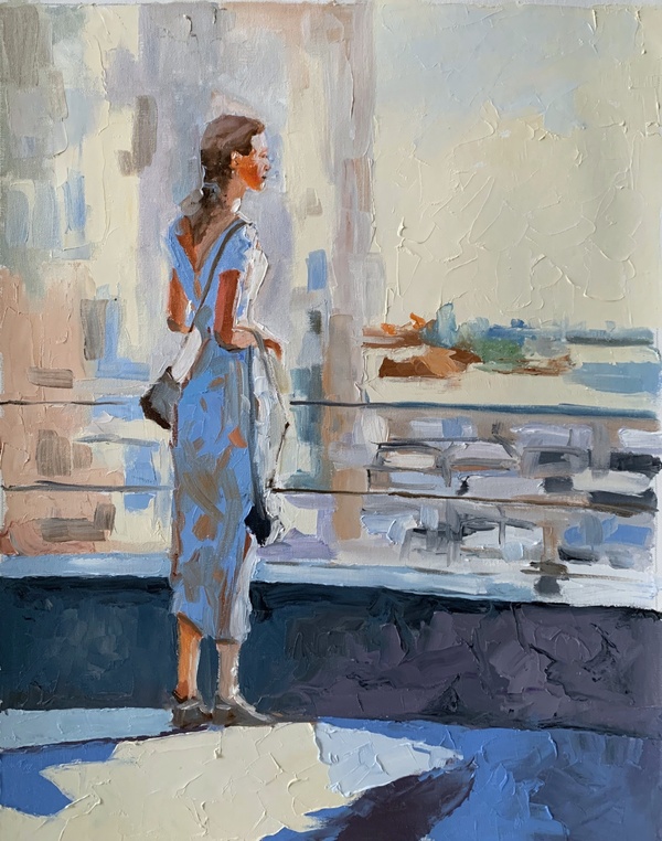 A woman in the City at Sunset