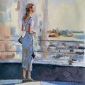 A woman in the City at Sunset