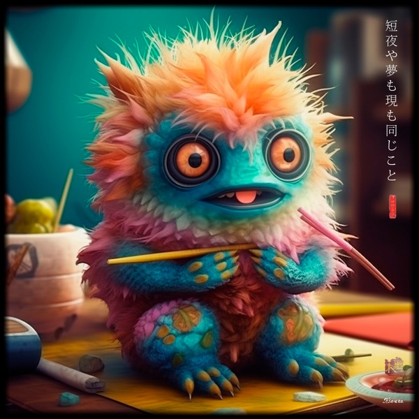 Fluffy Monster Eating Sushi RJ0028