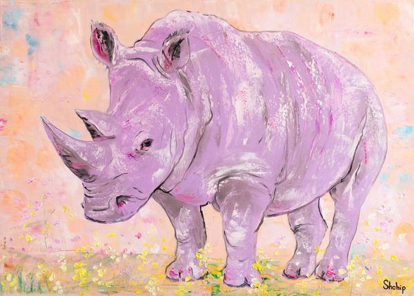 Purple Rhino. Blooming Savanna
