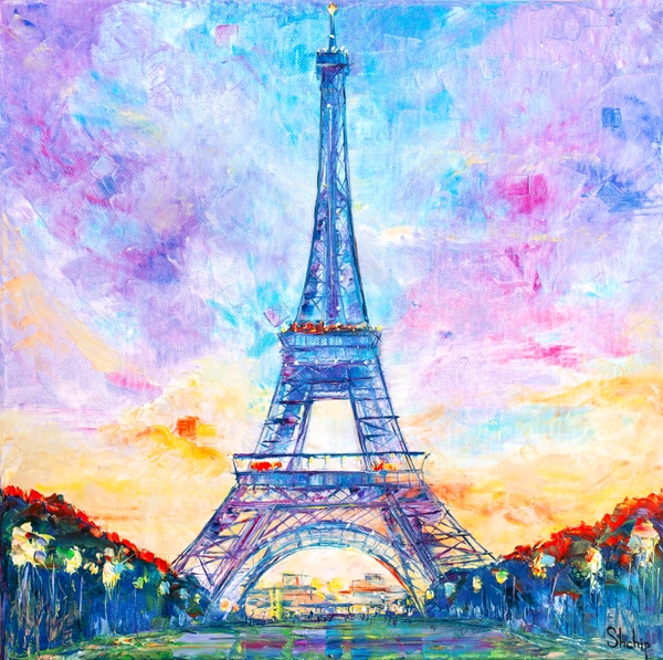 Eiffel Tower. Purple Evening