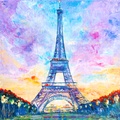 Eiffel Tower. Purple Evening