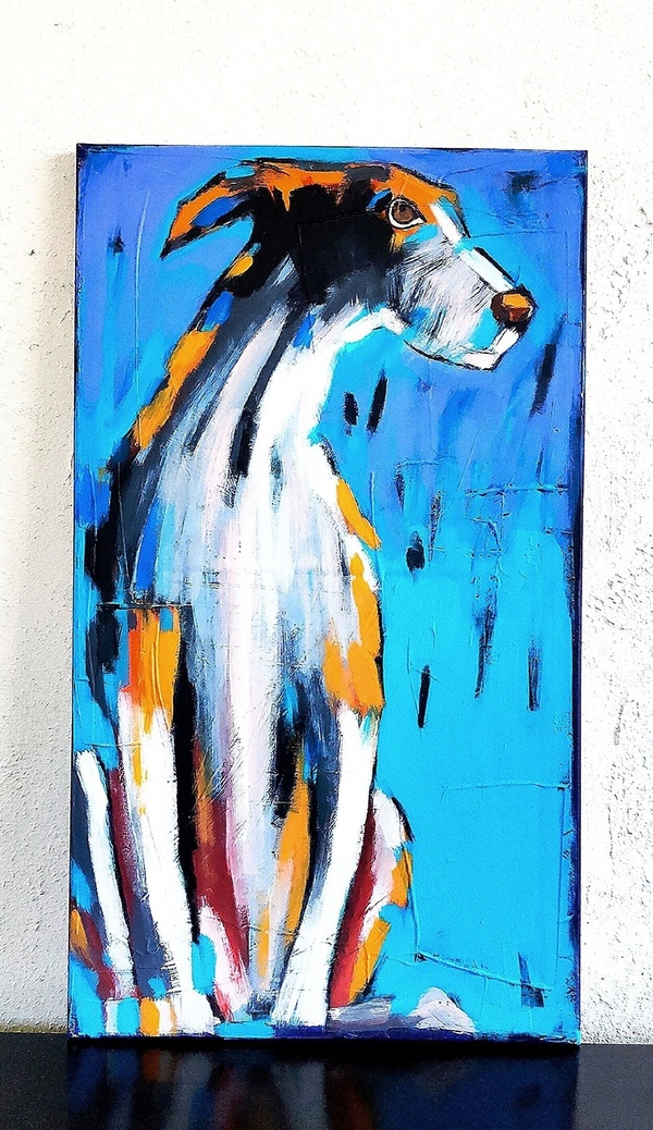 Red dog with white spots. Modern art.