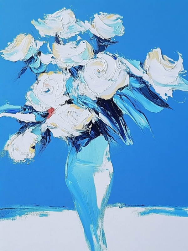 White Roses In A Blue Vase