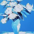 White Roses In A Blue Vase