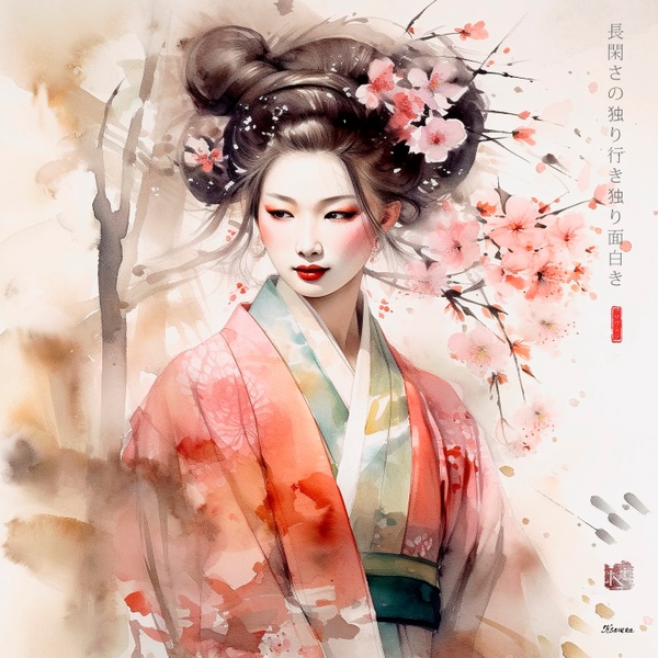 Japanese Maiko RJ0034 Girl  Geisha Portrait Watercolor