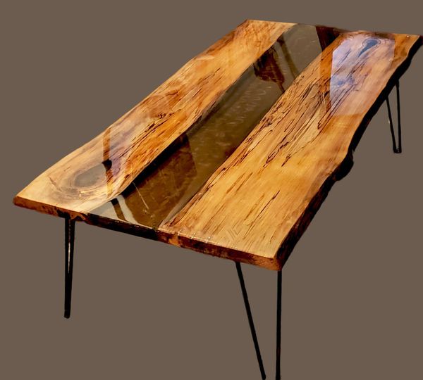 River Table Live Edge Maple and Epoxy Resin