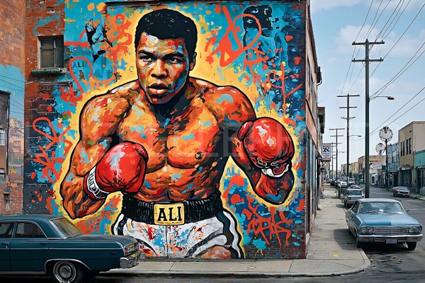 Boxing Legend Street Art Wall Art, Urban Fighter Graffiti Wall Décor, Boxing Champion Wall Art Print, Powerful Athlete Wall Décor, Graffiti Sports Wall Art, Urban Boxing Wall Décor, Street Art Fighter Wall Print, Modern Sports Wall Art