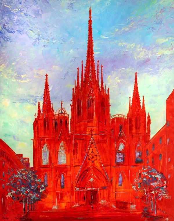 Barcelona Cathedral in Red