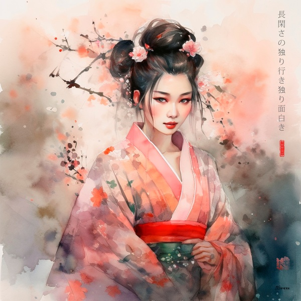 Japanese Maiko RJ0038 Girl  Geisha Portrait Watercolor