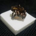 Ring Silver 925 Smoky Quartz with drop of Sapphire Natural Raw stone 2 cm size 7