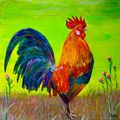 Rooster. Rustic Morning