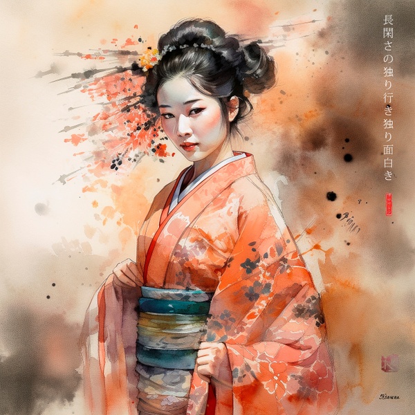 Japanese Maiko RJ0037 Girl  Geisha Portrait Watercolor