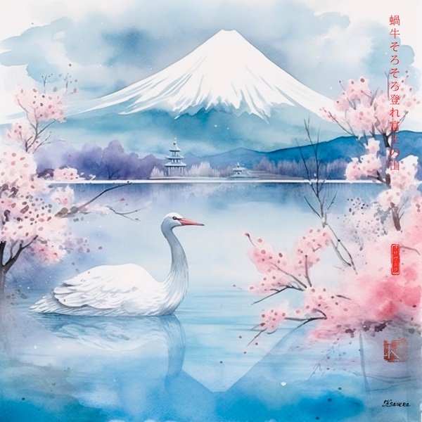 Japanese Mount Fuji RJ0083 Sakura Landscape Bird River Watercolor