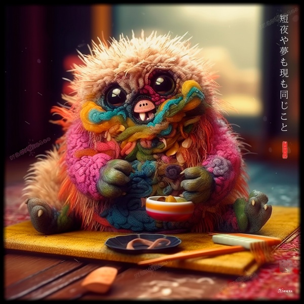 Fluffy Monster Eating Sushi RJ0027