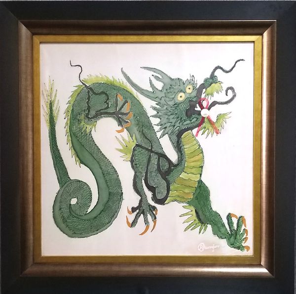The Dragon with a Pearl and Red Ribbon in Mouth