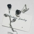 Earrings Stainless Steel With Enamel Red/Black Roses 5,5 cm