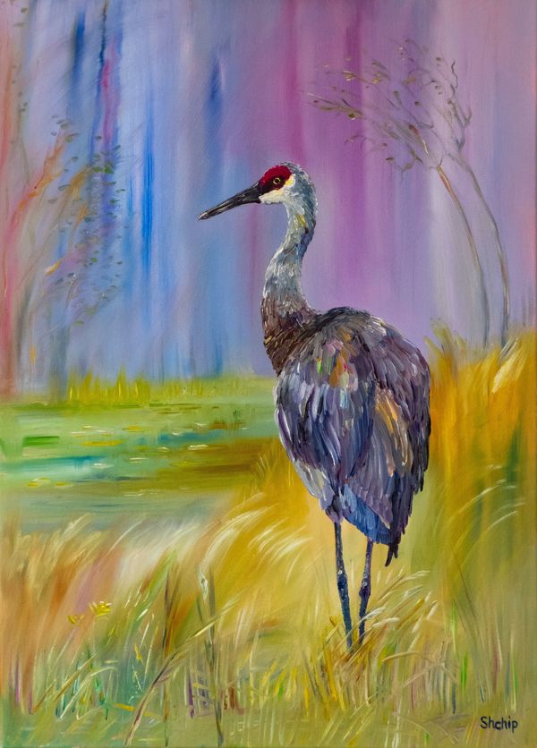 Crane in a Violet Forest