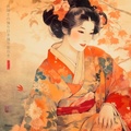 Japanese Maiko RJ0047 Girl  Geisha Portrait Watercolor