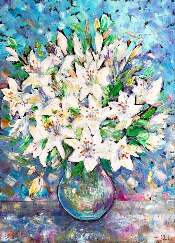 Morning Bouquet of White Lilies