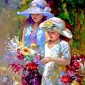 O-FG Two Young Girls Picking Flowers