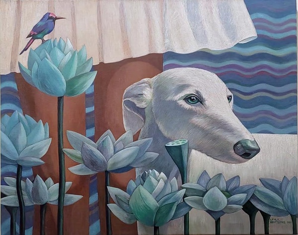 Lady with a Dog. Contemporary Figurative Art