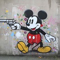 Street Art Mickey, Pop Culture Satire, Rebel Mouse, Urban Interior Decor, Modern Graffiti Wall Art, Cartoon Rebellion, Contemporary Home Decor, Colorful Street Style