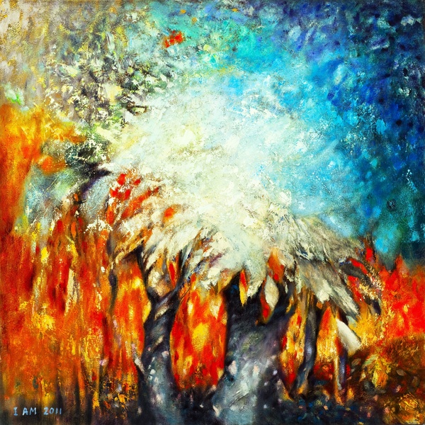 White Tree Blue Sky on Fire